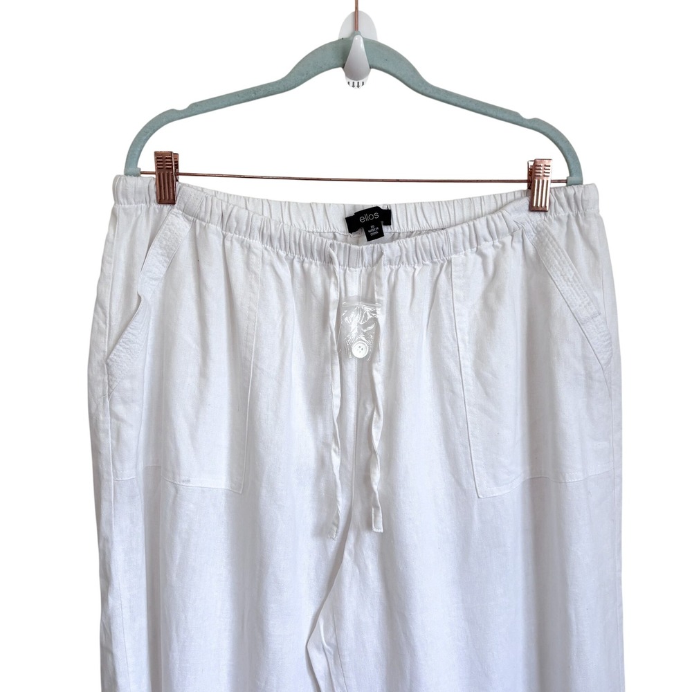 Ellos Womens Linen Cropped Wide Leg Euro Summer Pants Size 20 White Coastal - Picture 3 of 7